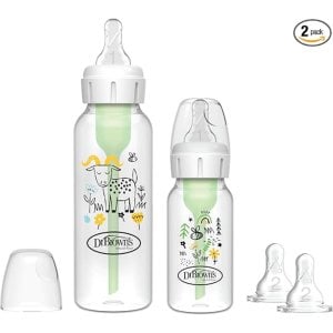 Dr Brown's Natural Flow Anti-Colic Options+ Narrow Baby Bottle, Sampler Kit, 1x 4oz/120ml Bottle & 1x 8oz/250ml Bottles with Level 1 Slow Flow Teat, Kit Also Includes 2X Level 2 Medium Flow Teats