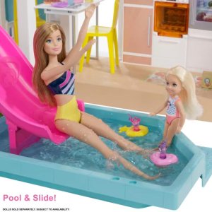 barbie dreamhouse dollhouse with pool slide elevator lights & sounds multicolour (4)