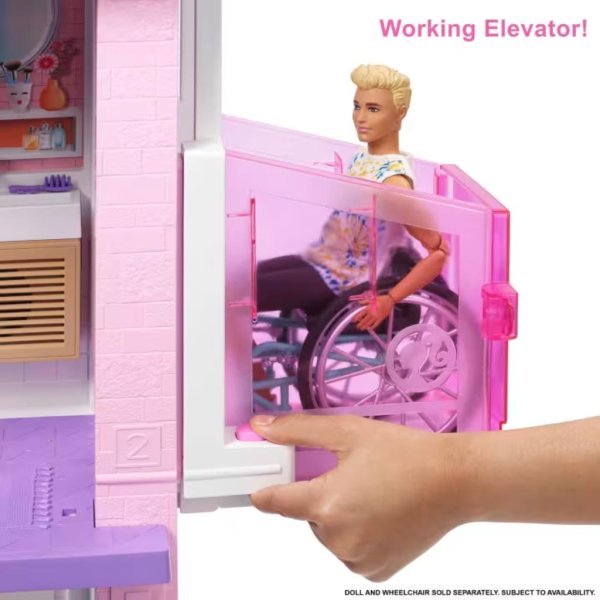 barbie dreamhouse dollhouse with pool slide elevator lights & sounds multicolour (5)