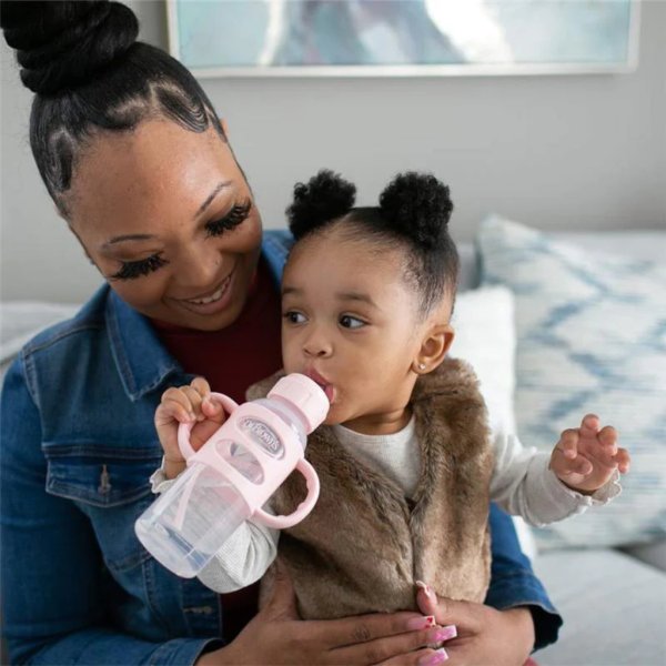dr. brown narrow sippy spout bottle with silicone handle, light pink, 8 oz250ml (2)