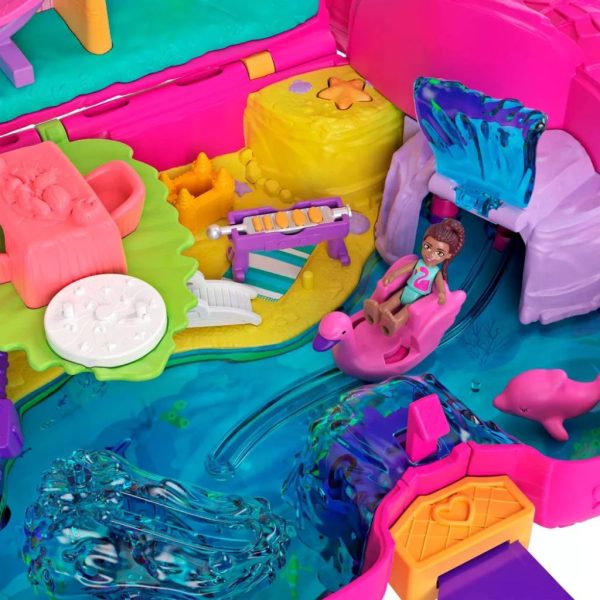 polly pocket flamingo party doll playset, 26 pieces (1)