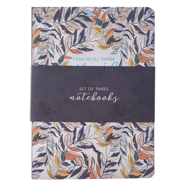 Through Christ Navy Floral Large Notebook - Philippians 4:13
