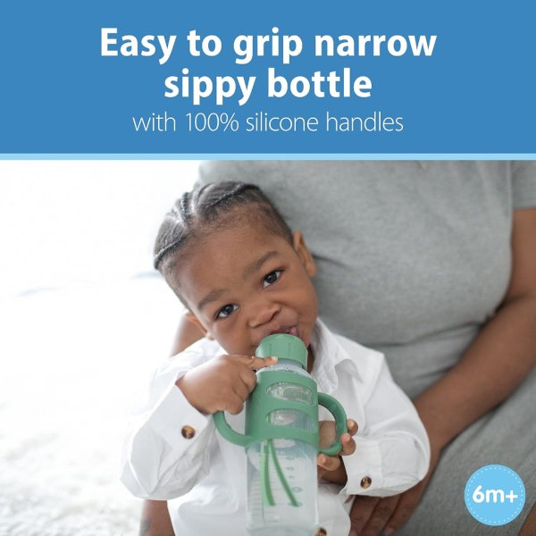 dr. brown’s® milestones™ narrow sippy bottle with silicone handles, 8oz250ml(green) (4)