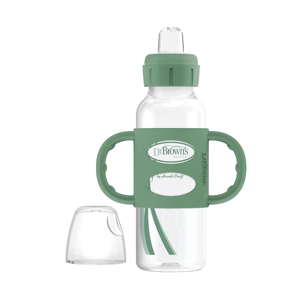 dr. brown’s® milestones™ narrow sippy bottle with silicone handles, 8oz250ml(green) (6)