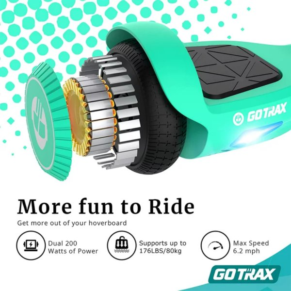 gotrax edge hoverboard with 6.5 led wheels & headlight green (2)