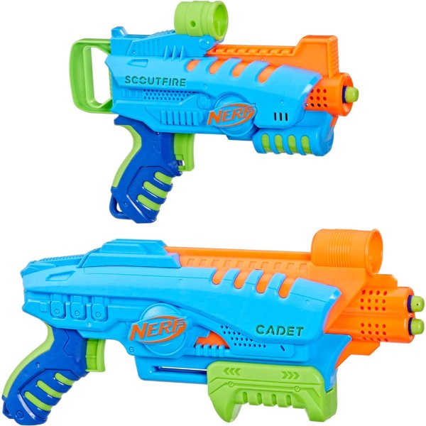 nerf elite junior ultimate starter set, 2 easy play blasters, 15 darts for kids outdoor games, ages 6 & up1