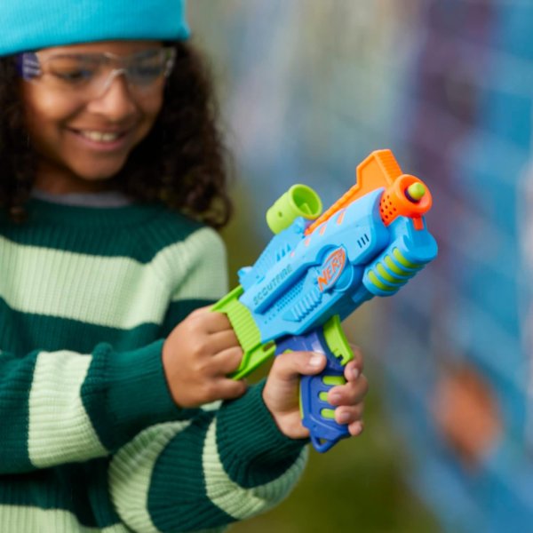 nerf elite junior ultimate starter set, 2 easy play blasters, 15 darts for kids outdoor games, ages 6 & up6