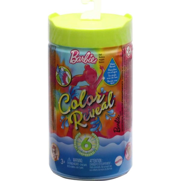 barbie color reveal small doll & accessories, neon tie dye series, 6 surprises, 1 chelsea doll (styles may vary)1