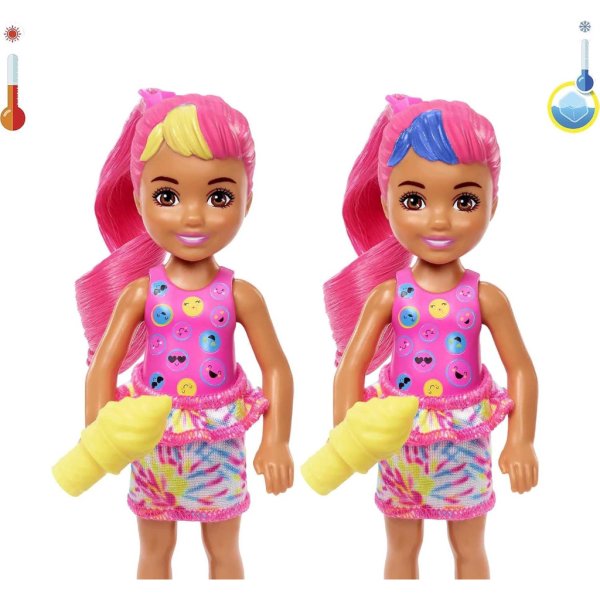 barbie color reveal small doll & accessories, neon tie dye series, 6 surprises, 1 chelsea doll (styles may vary)2
