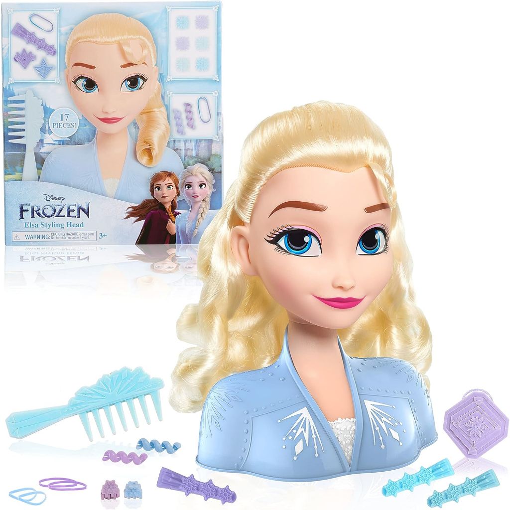 disney frozen 2 elsa 14 piece styling head for kids, blonde hair