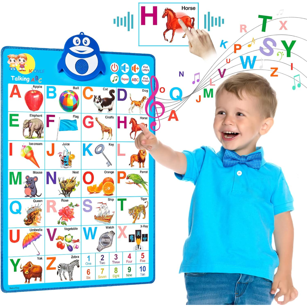 lefree electronic interactive alphabet wall chart, preschool learning toys, abc & numbers & music talking poster, toddler christmas gifts (alphabet blue)4