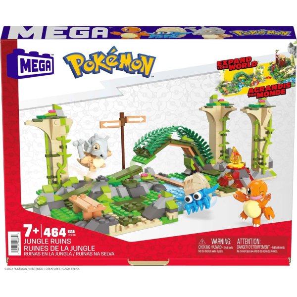 mega pokémon action figure building toy, jungle ruins with 464 pieces, motion and 3 characters, cubone charmander omanyte, gift idea for kids3