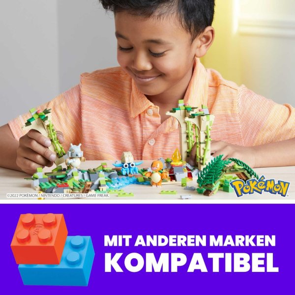mega pokémon action figure building toy, jungle ruins with 464 pieces, motion and 3 characters, cubone charmander omanyte, gift idea for kids4