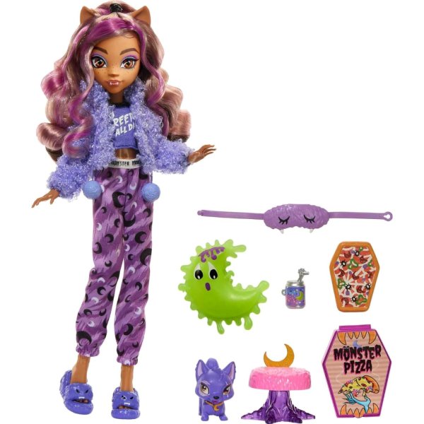 monster high doll, clawdeen wolf creepover party set with pet dog (3)