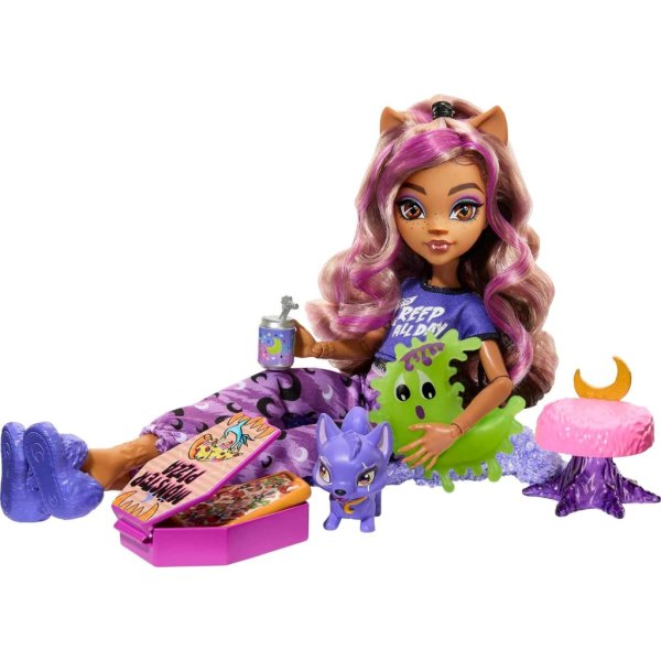 monster high doll, clawdeen wolf creepover party set with pet dog (4)