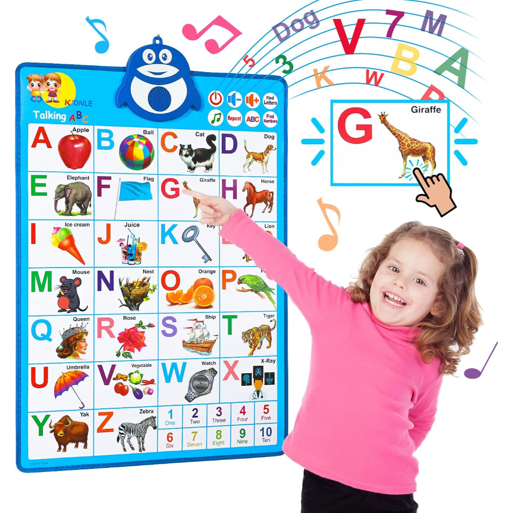 lefree electronic interactive alphabet wall chart, preschool learning toys, abc & numbers & music talking poster, toddler christmas gifts (alphabet blue)
