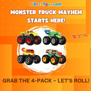 Hot Wheels Monster Trucks 4-Pack, Set Of 4 1:64 Scale Toy Trucks With Giant Wheels