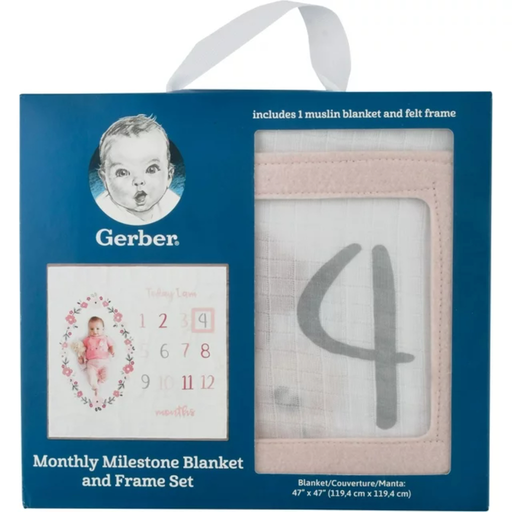 2 piece baby girls floral milestone blanket set one size (6)
