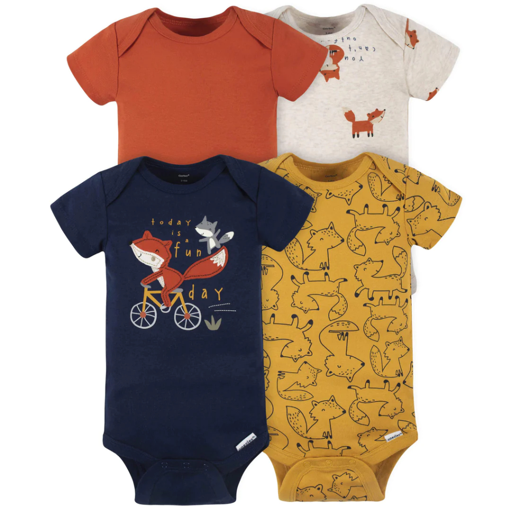 4 pack baby boys fox short sleeve onesies® bodysuits newborn9