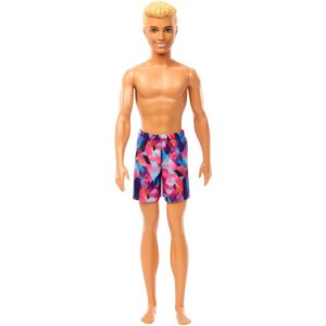 Barbie Ken Beach Doll with Blond Hair Dressed in Colorful Los Angeles-Print Swim Trunks