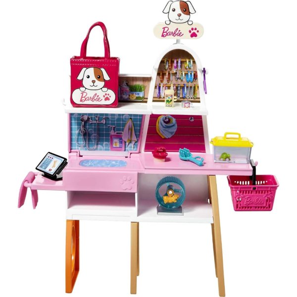 barbie doll and playset, pet boutique with 4 pets3