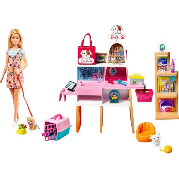 barbie doll and playset, pet boutique with 4 pets5