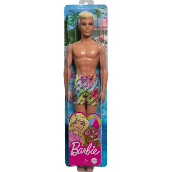barbie ken beach doll with blond hair dressed in colorful los angeles print swim trunks3