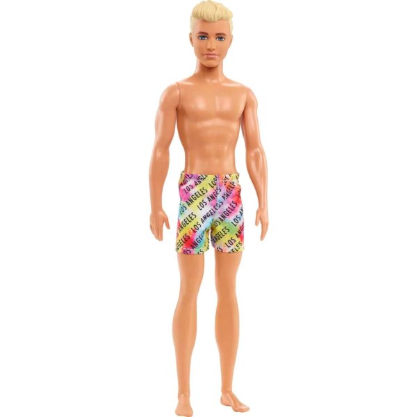 barbie ken beach doll with blond hair dressed in colorful los angeles print swim trunks5