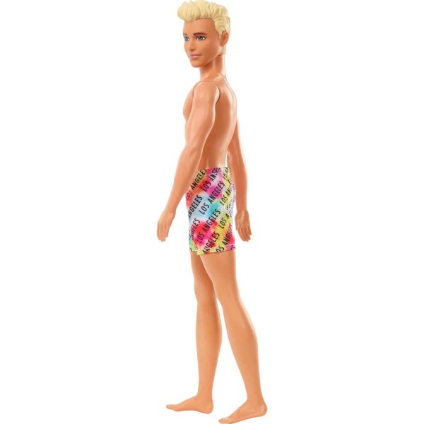 barbie ken beach doll with blond hair dressed in colorful los angeles print swim trunks6