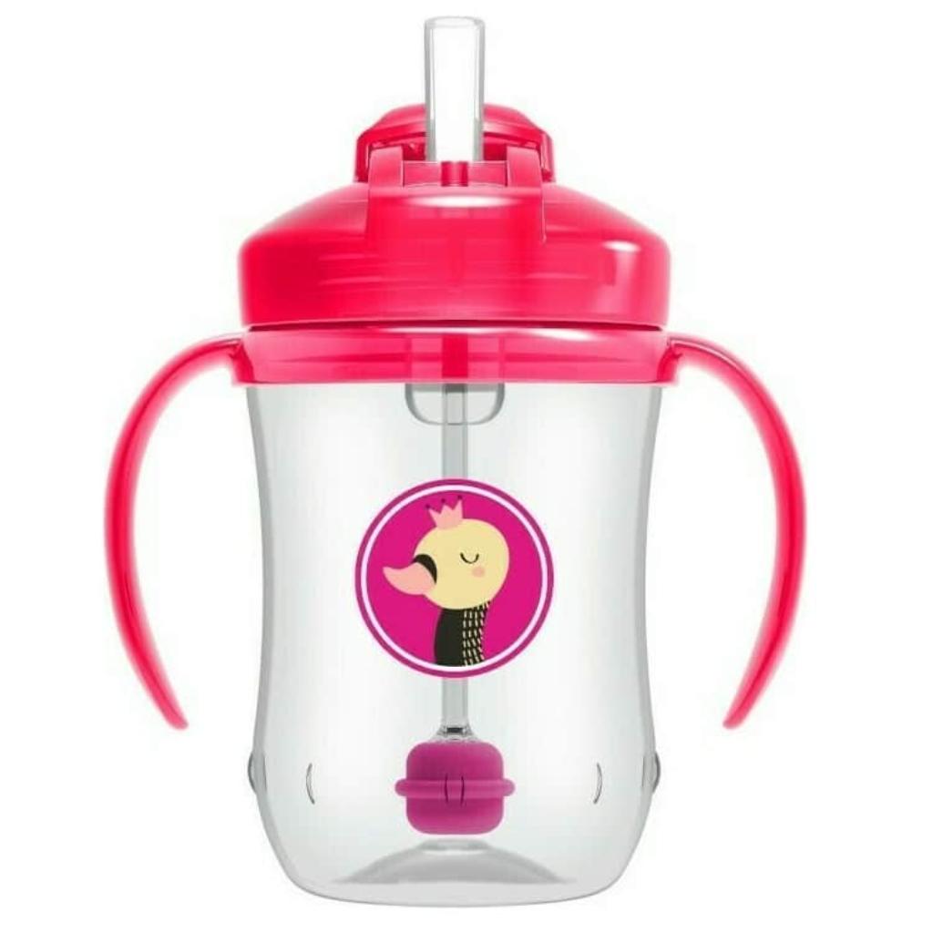dr. brown's wide neck pink sippy straw bottle(9 oz270ml)