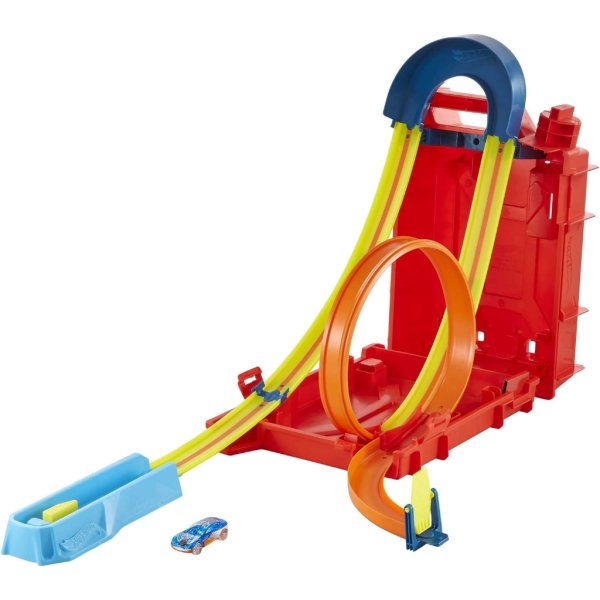 hot wheels track builder unlimited playset fuel can stunt box, 14 component parts & 1:64 scale toy car1