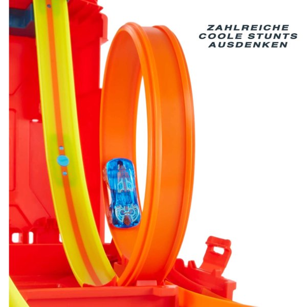 hot wheels track builder unlimited playset fuel can stunt box, 14 component parts & 1:64 scale toy car3
