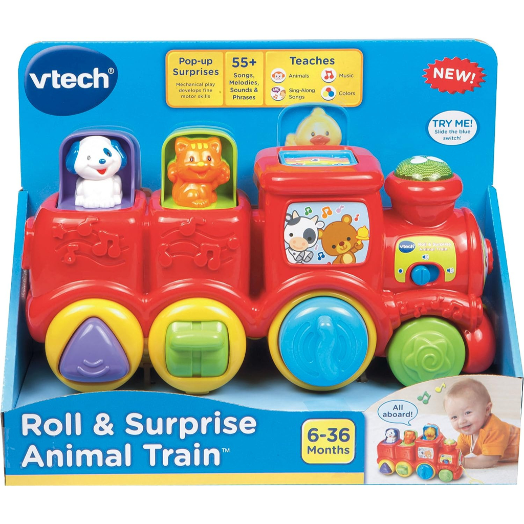 vtech roll & surprise animal train , red4