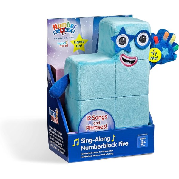 hand2mind sing along numberblock five, plush singing toys5