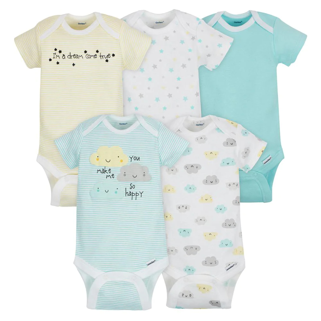 5 pack baby neutral clouds onesies® bodysuits 0 3m4