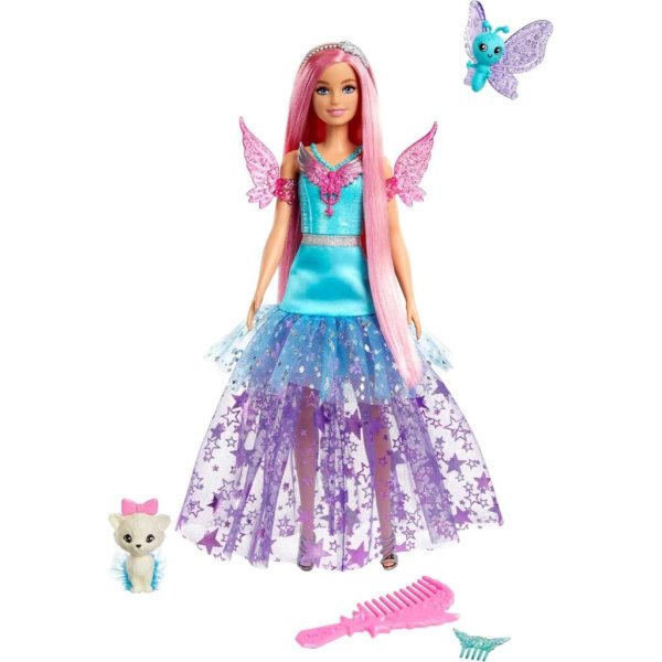 barbie doll with two fairytale pets, barbie “malibu” from barbie a touch of magic pink hair1