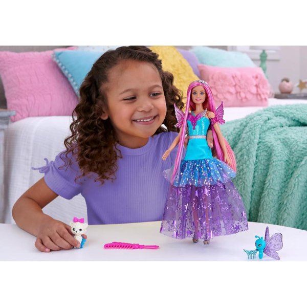 barbie doll with two fairytale pets, barbie “malibu” from barbie a touch of magic pink hair3