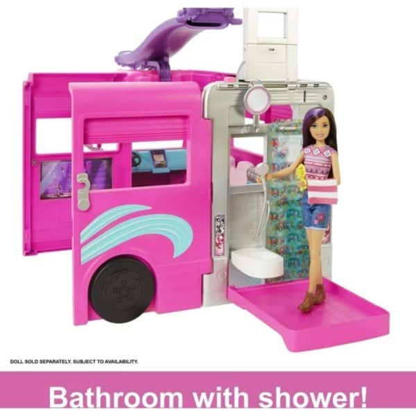 barbie dreamcamper vehicle playset with 60 accessories including pool and 30 inch slide2