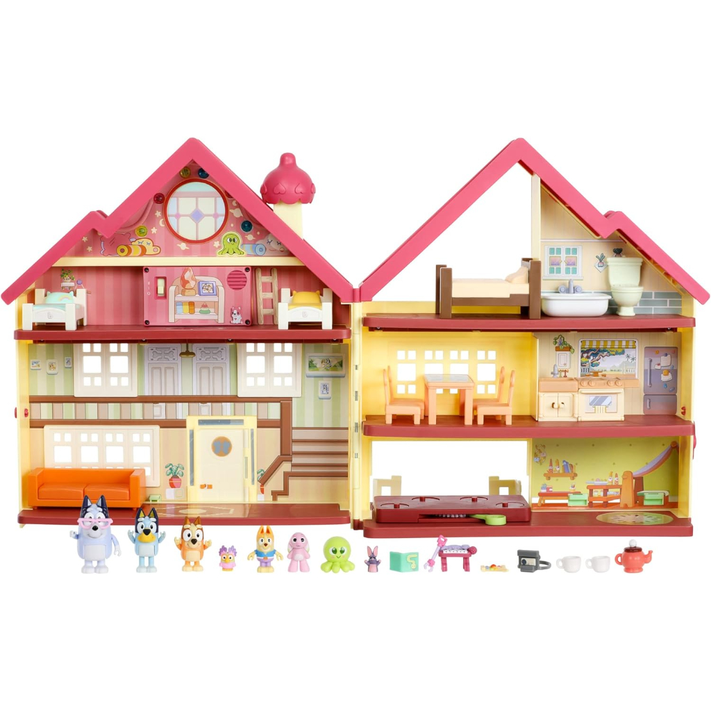 bluey ultimate lights & sounds playhouse & toy box, 2.5 3 inch figures2