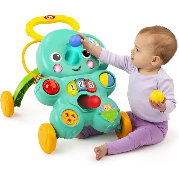 bright starts stroll 'n roll 2 in 1 ball play walker elephant with lights and music1