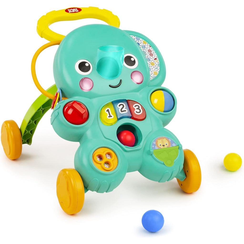 bright starts stroll 'n roll 2 in 1 ball play walker elephant with lights and music2