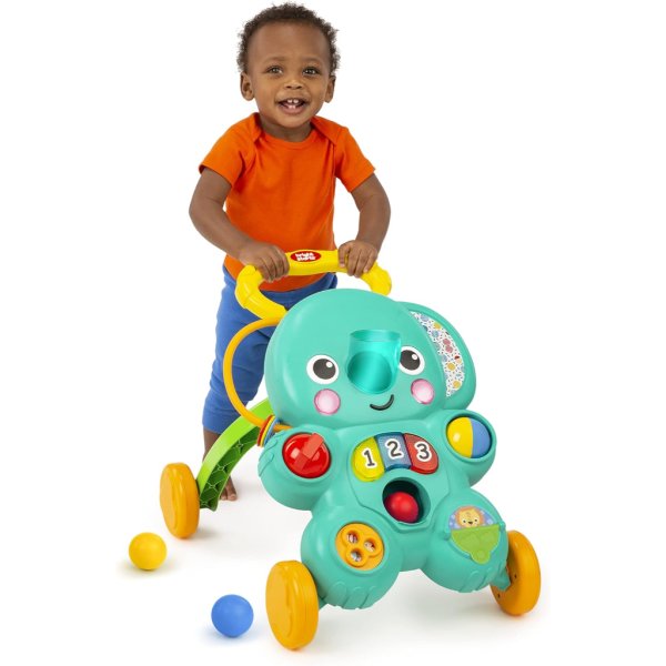 bright starts stroll 'n roll 2 in 1 ball play walker elephant with lights and music3
