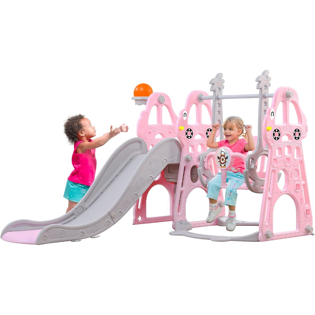 ealing 4 in 1 kids climber slide ＆swing set for toddlers age 1 5 indoor outdoor, playsets playground sets (pink)6