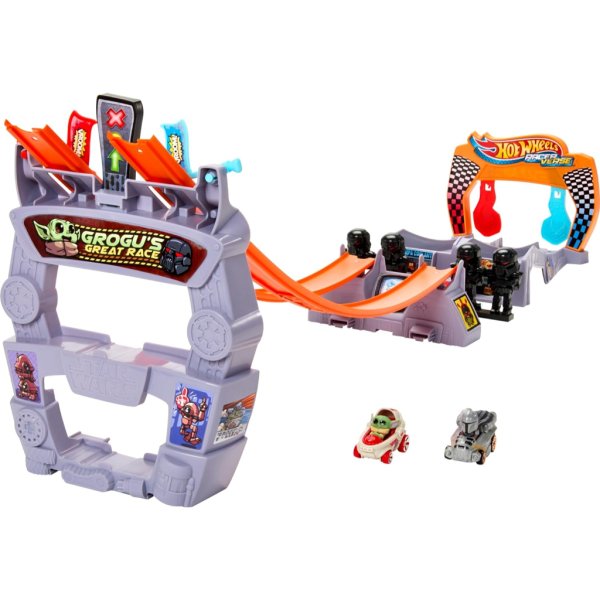 hot wheels racerverse star wars inspired track set grogu and mandalorian vehicles2