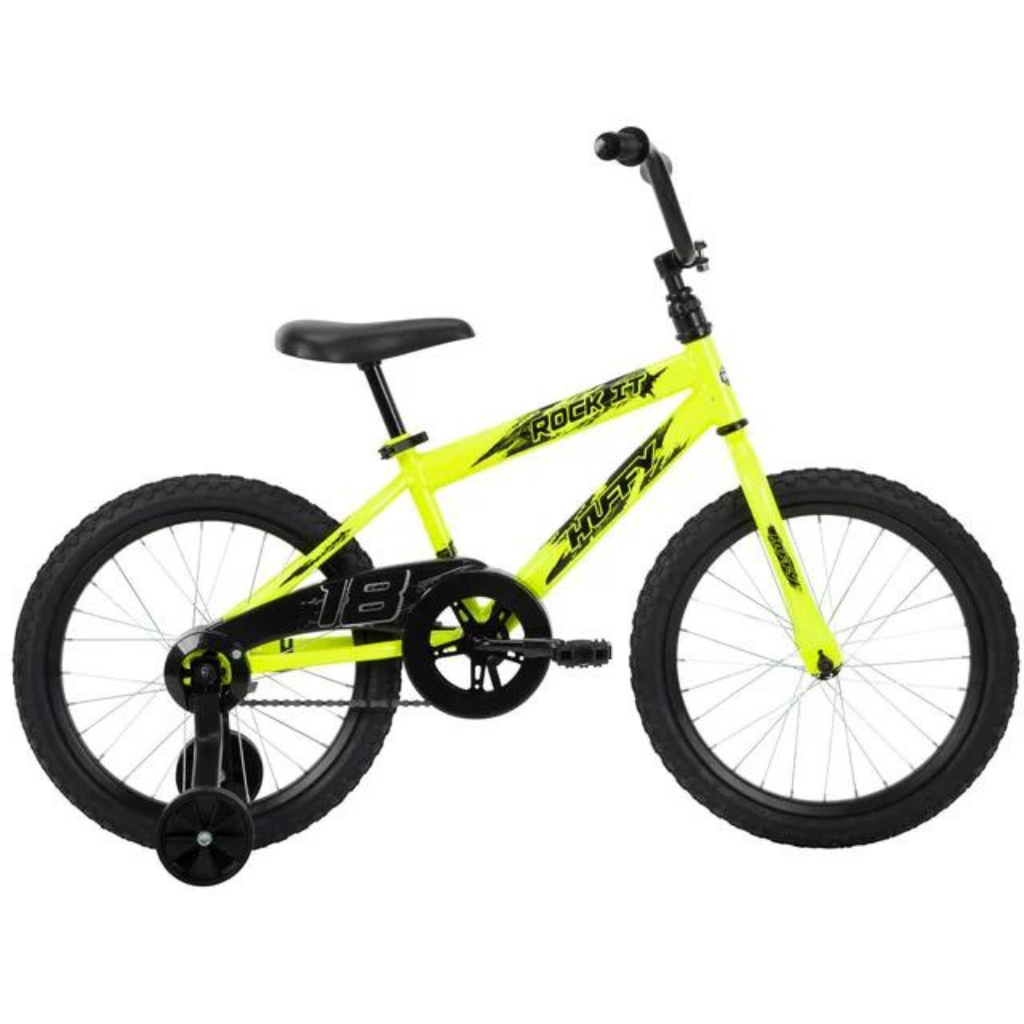 huffy 18 in. rock it kids bike for boys ages 4 and up, child, neon powder yellow