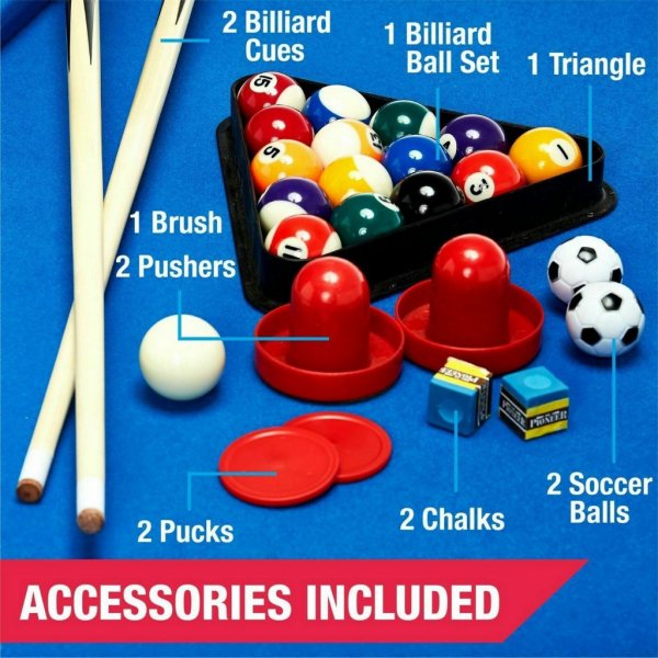 md sports 48 3 in 1 combo game table, pool, hockey, foosball, accessories included3