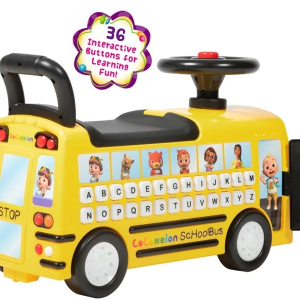 spark. create. imagine. cocomelon school bus ride on with letters, numbers, & music, unisex (1)