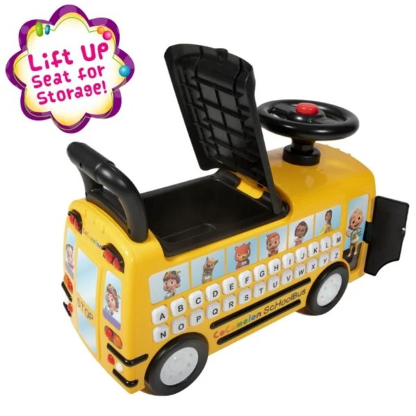 spark. create. imagine. cocomelon school bus ride on with letters, numbers, & music, unisex (7)
