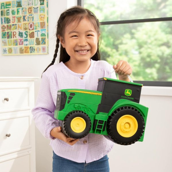tomy john deere durable vehicle toy set for kids with tractor shaped portable carry case5