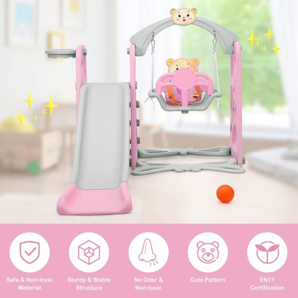 toddler slide and swing set 4 in 1 toddler playground with swing slide climber and basketball baby slide (2)